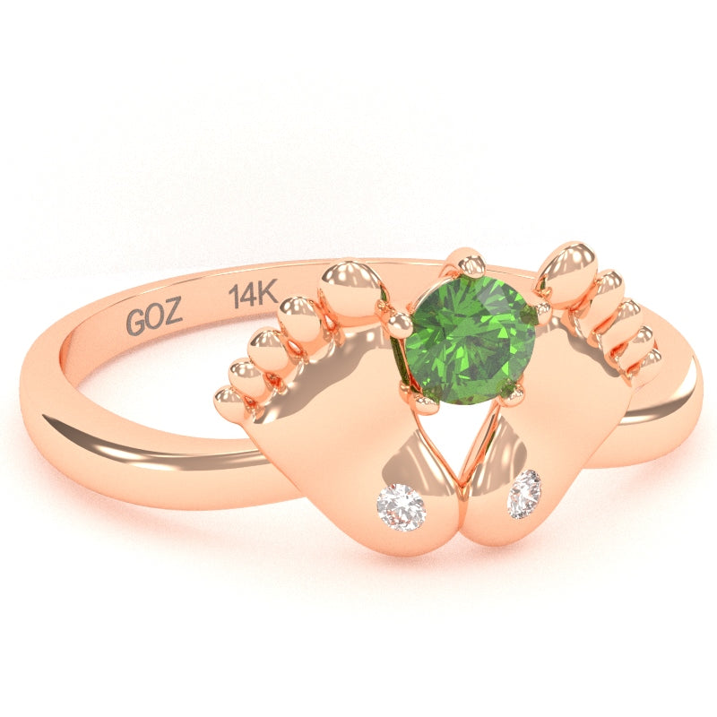 Baby Feet Peridot Diamond Ring In 14k Rose Gold