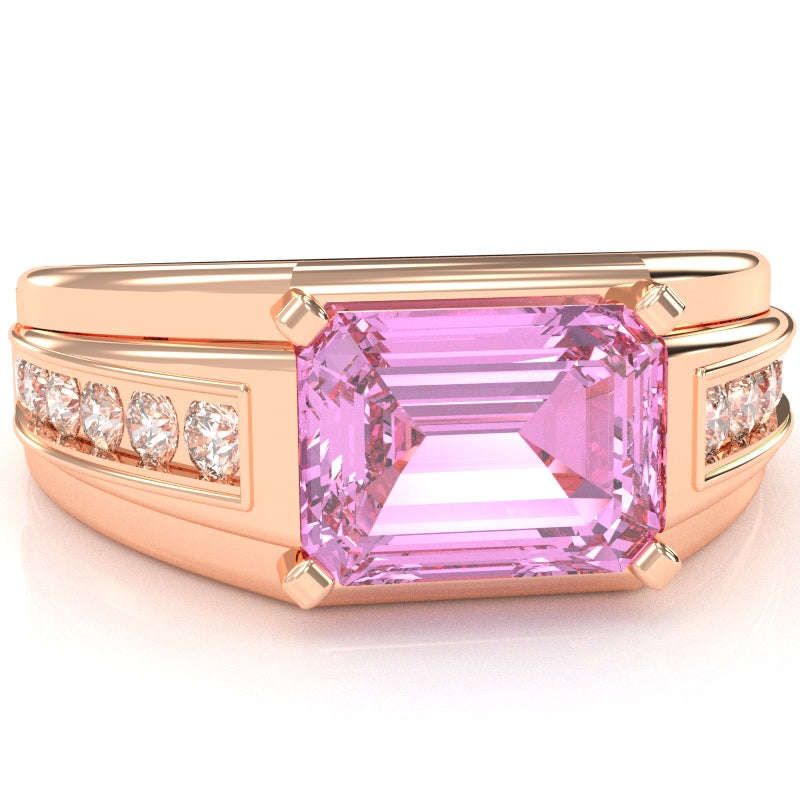 Men's Lab-Created Pink Sapphire Diamond Channel Ring In Solid 10k Rose Gold