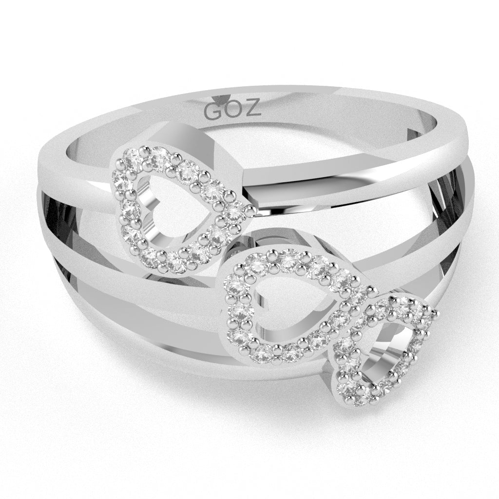 Triple Heart Diamond Cocktail Ring In 14k White Gold