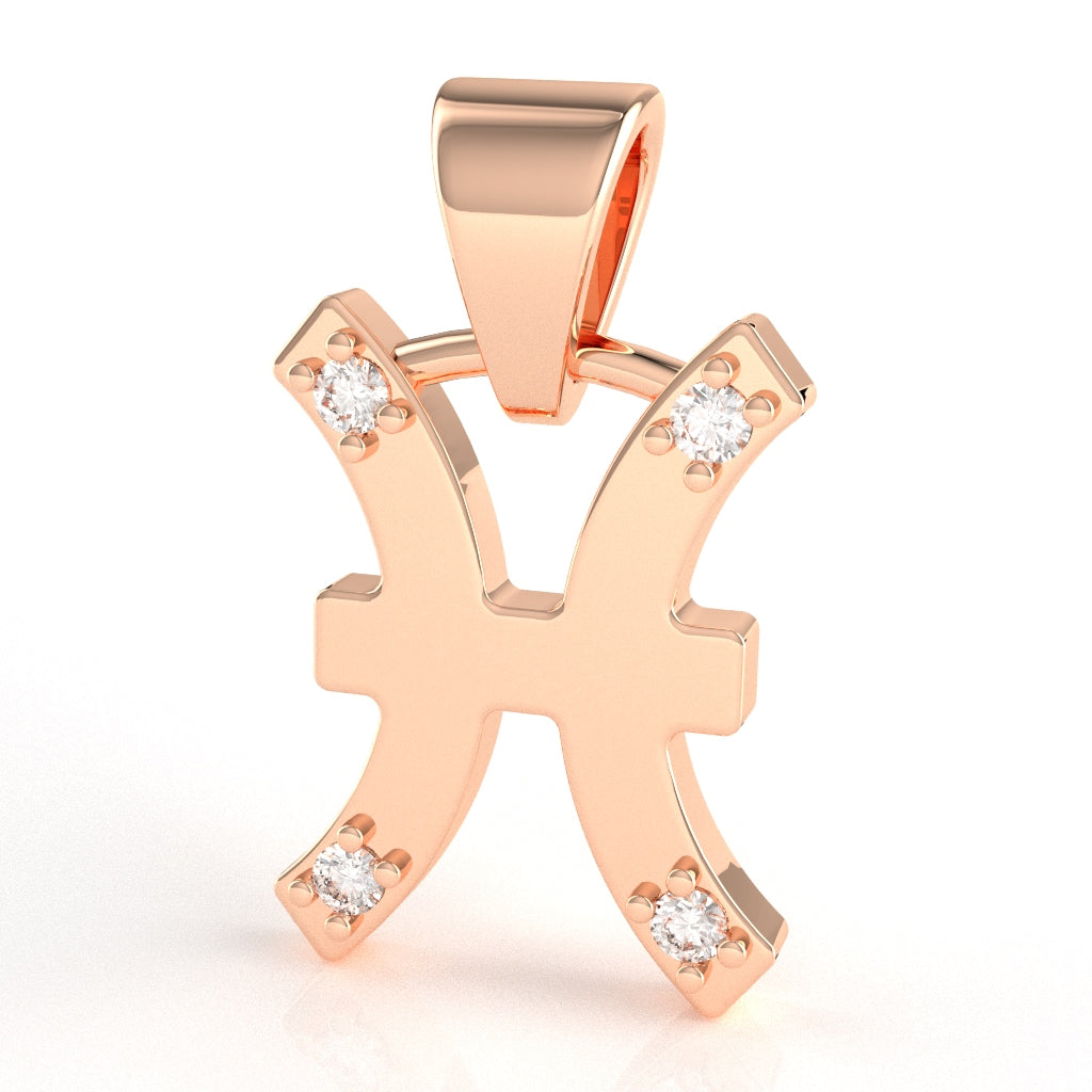 Pisces Zodiac Sign Diamond Pendant In Solid 10K Rose Gold
