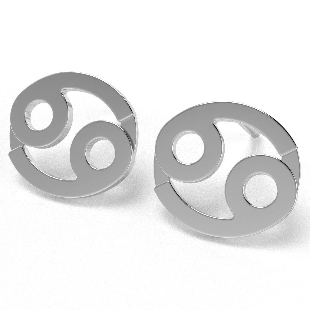 Cancer Zodiac Sign Stud Earrings In Solid 14K White Gold