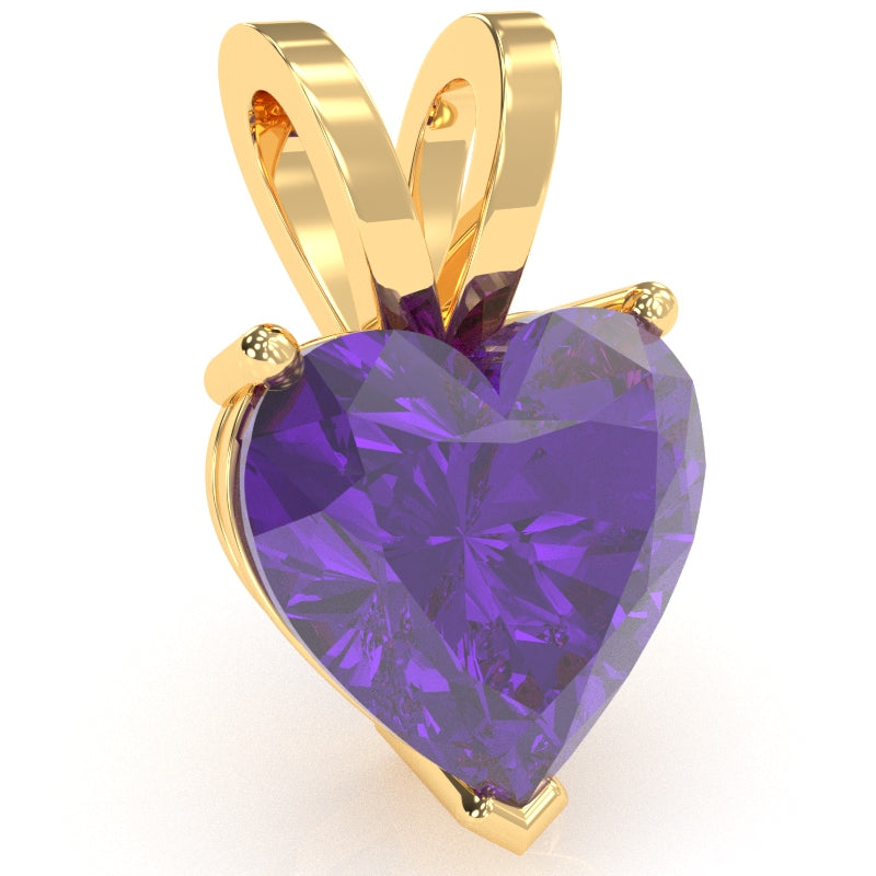 Amethyst Heart Solitaire Pendant In 14k Yellow Gold