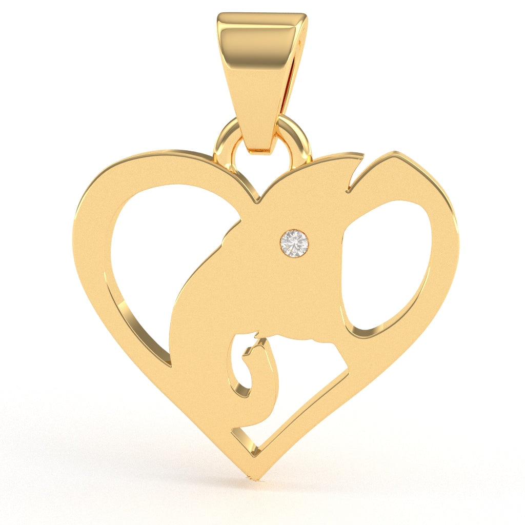 Elephant Love Heart Diamond Pendant In Solid Solid 14k Yellow Gold
