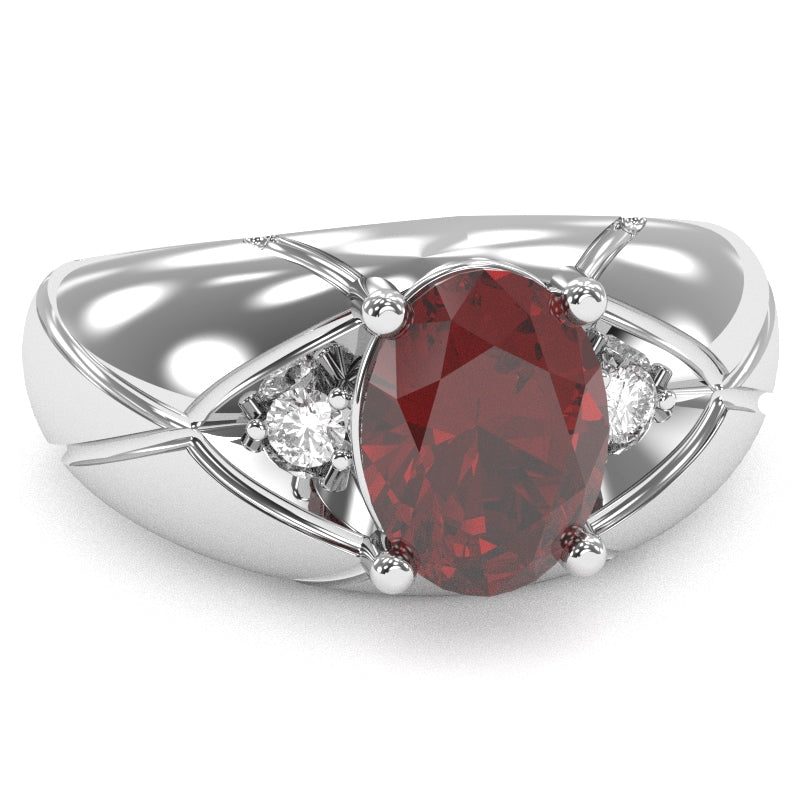 Men's Designer Lab-Created Ruby Diamond Ring In Solid 14k White Gold