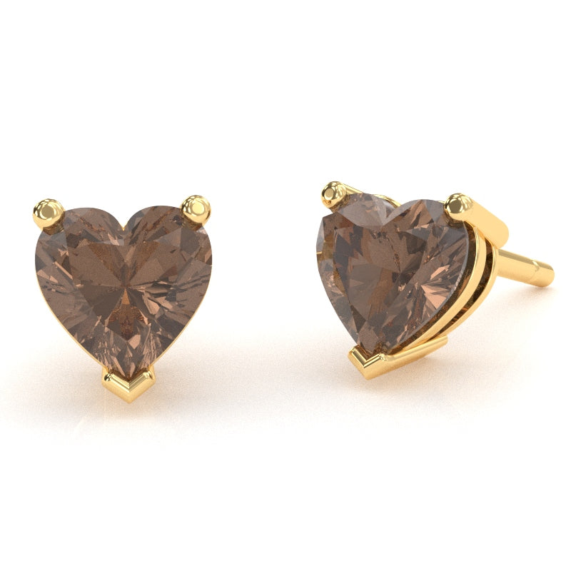 Smoky Quartz 6mm Heart Stud Earrings in 14k Yellow Gold
