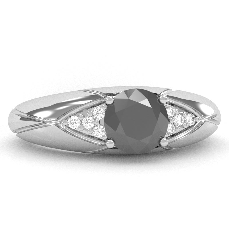 Designer Black Onyx Diamond Cocktail Ring In Solid 14k White Gold