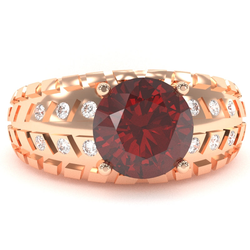 Men's Tire Tread Lab-Created Ruby Diamond Ring In Solid 14k Rose Gold