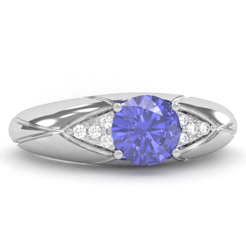 Designer Tanzanite Diamond Cocktail Ring In Solid 14k White Gold