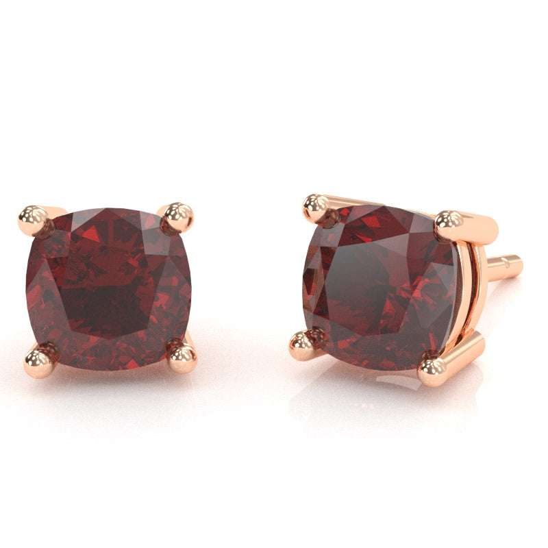 Lab-Created Ruby 5mm Cushion Stud Earrings in 14k Rose Gold