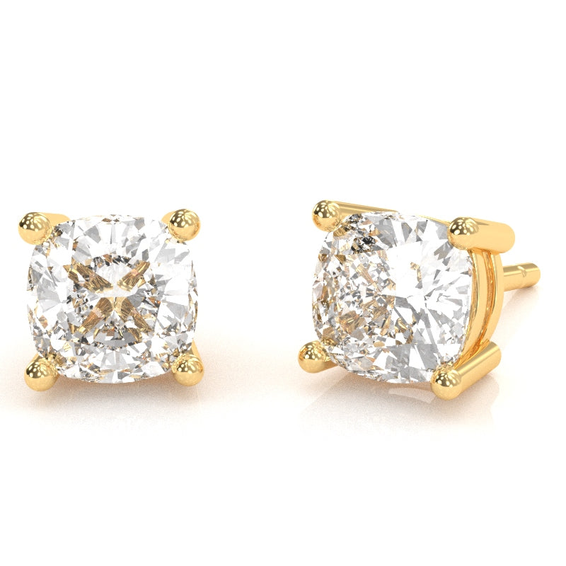 White Topaz 5mm Cushion Stud Earrings in 14k Yellow Gold
