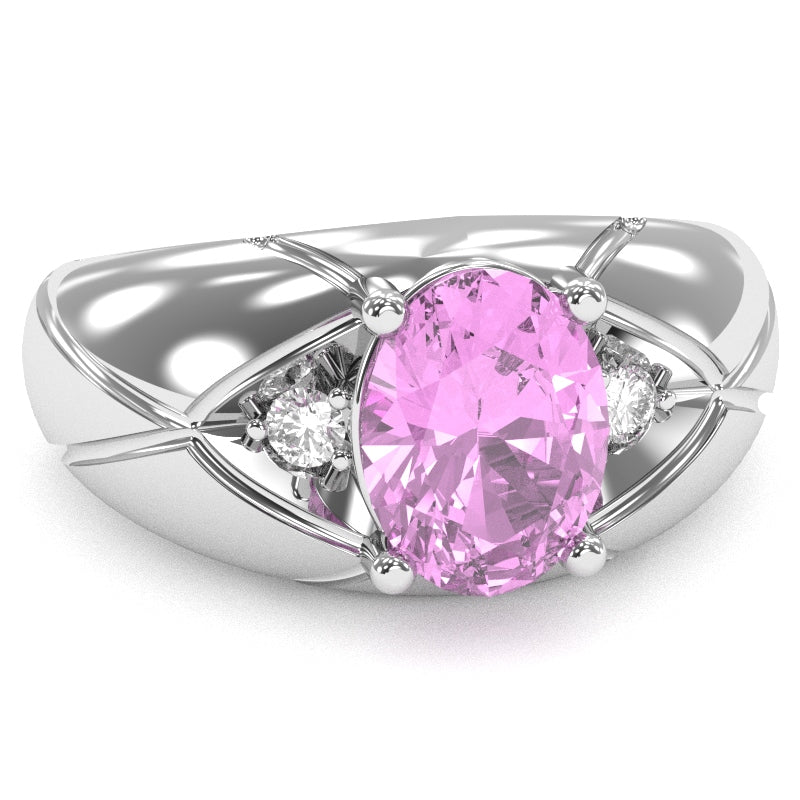 Men's Designer Lab-Created Pink Sapphire Diamond Ring In Solid 14k White Gold