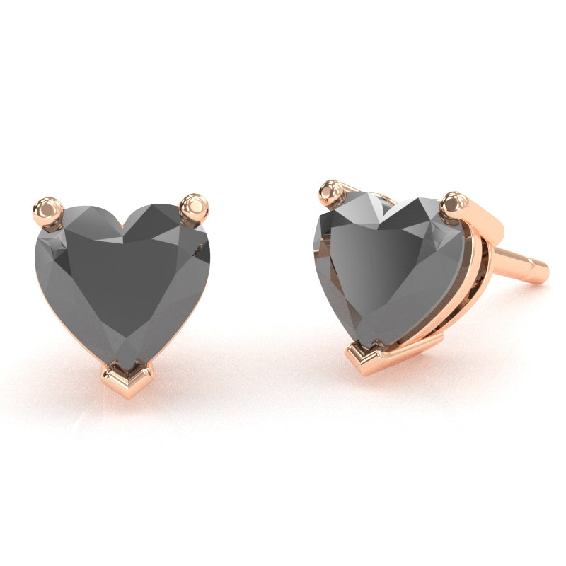 Black Onyx 5mm Heart Stud Earrings in 14k Rose Gold