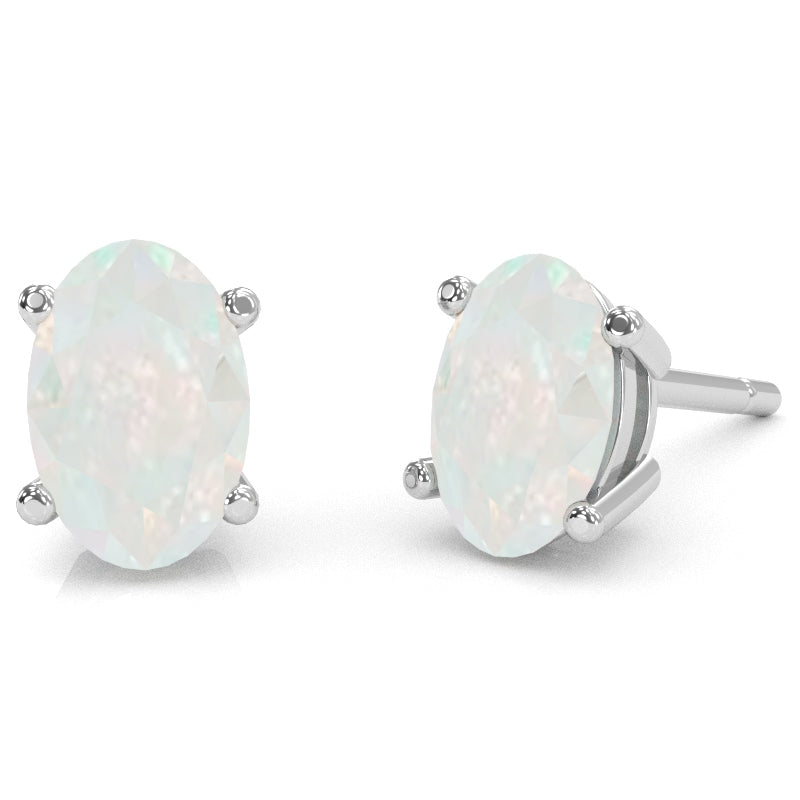Opal 8x6mm Oval Stud Earrings in 14k White Gold