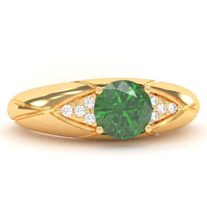 Designer Lab-Created Emerald Diamond Cocktail Ring In Solid 14k Yellow Gold