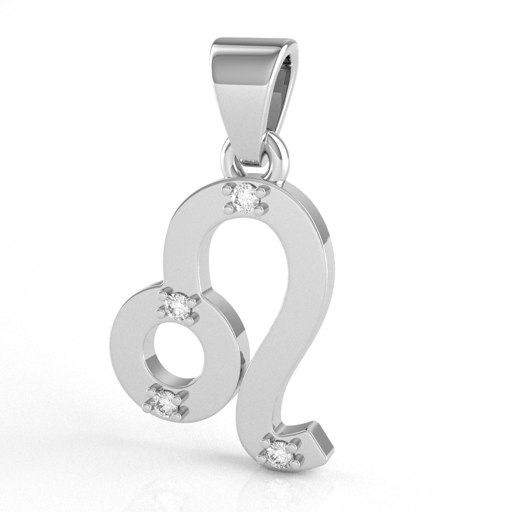Leo Zodiac Sign Diamond Pendant In Solid 14k White Gold