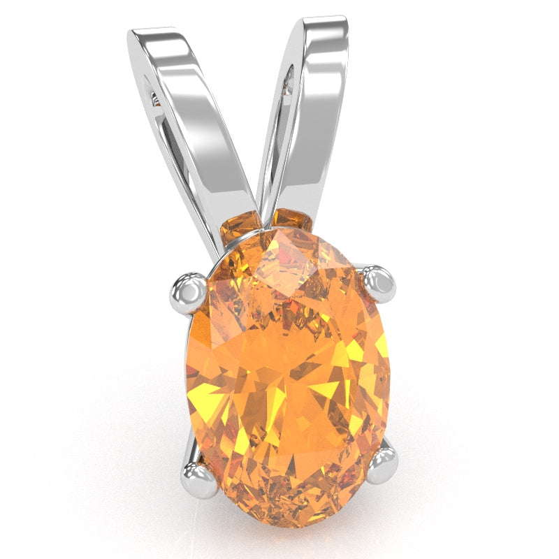 Citrine Oval Solitaire Pendant In 14k White Gold