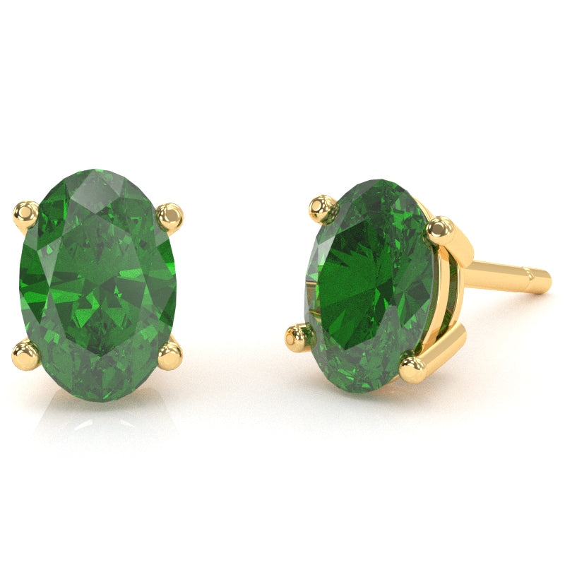 Lab-Created Emerald 7x5mm Oval Stud Earrings in 14k Yellow Gold