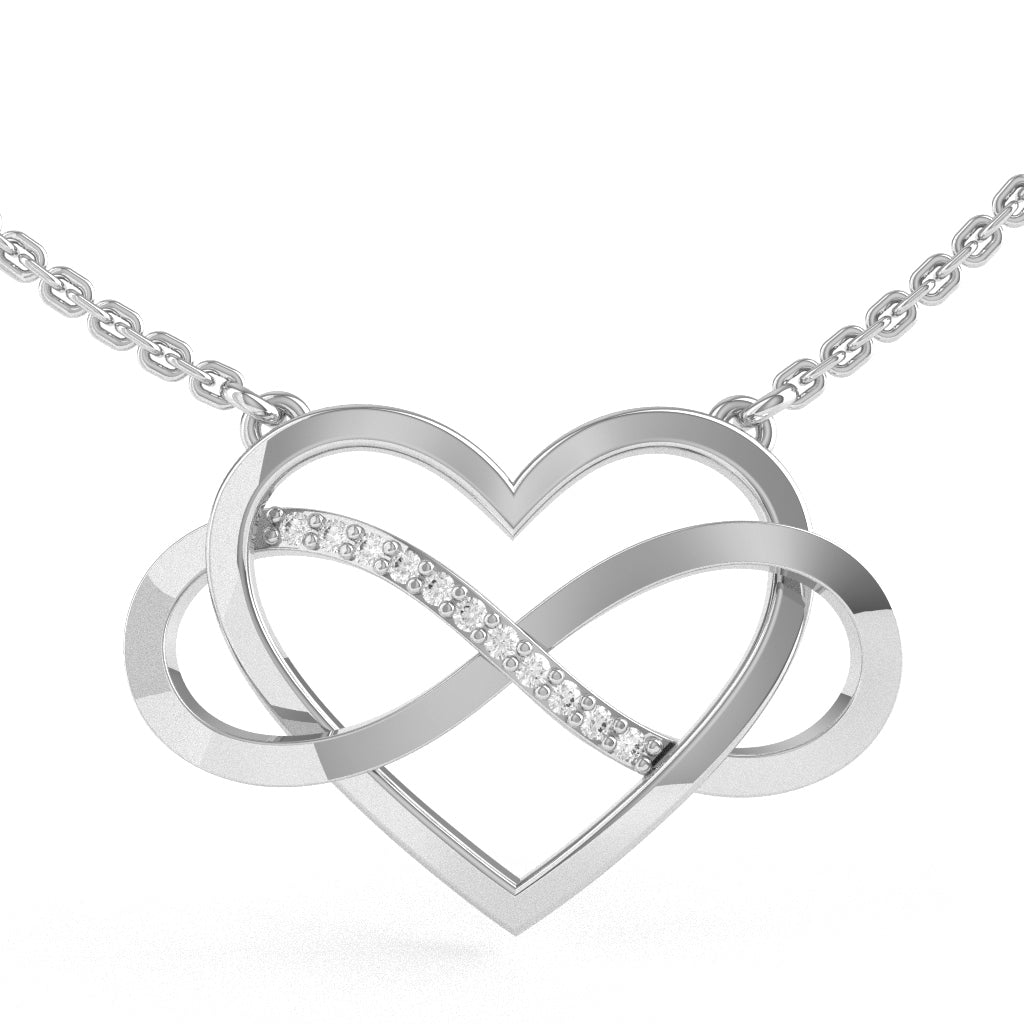 Infinity Heart Diamond Necklace In Solid 10k White Gold