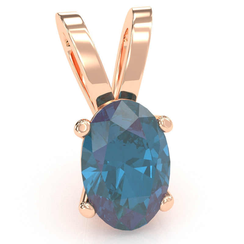 Lab-Created Alexandrite Oval Solitaire Pendant In 14k Rose Gold