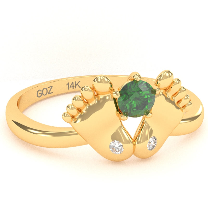Baby Feet Lab-Created Emerald Diamond Ring In 14k Yellow Gold