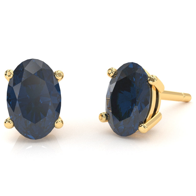 Lab-Created Sapphire 7x5mm Oval Stud Earrings in 14k Yellow Gold