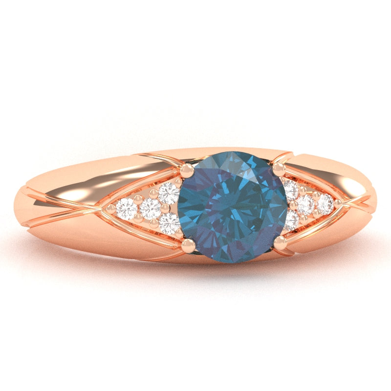 Designer Lab-Created Alexandrite Diamond Cocktail Ring In Solid 14k Rose Gold