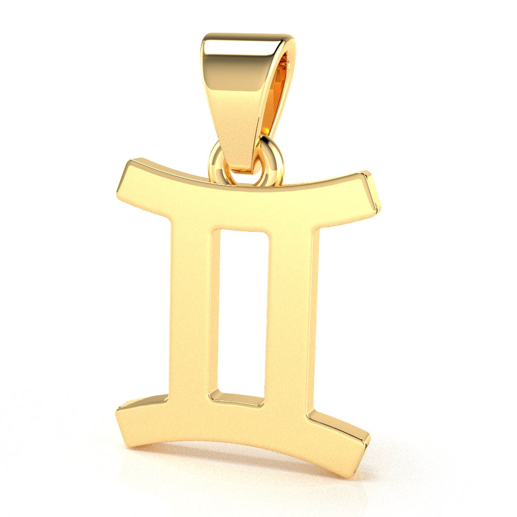 Gemini Zodiac Sign Pendant In Solid 14K Yellow Gold
