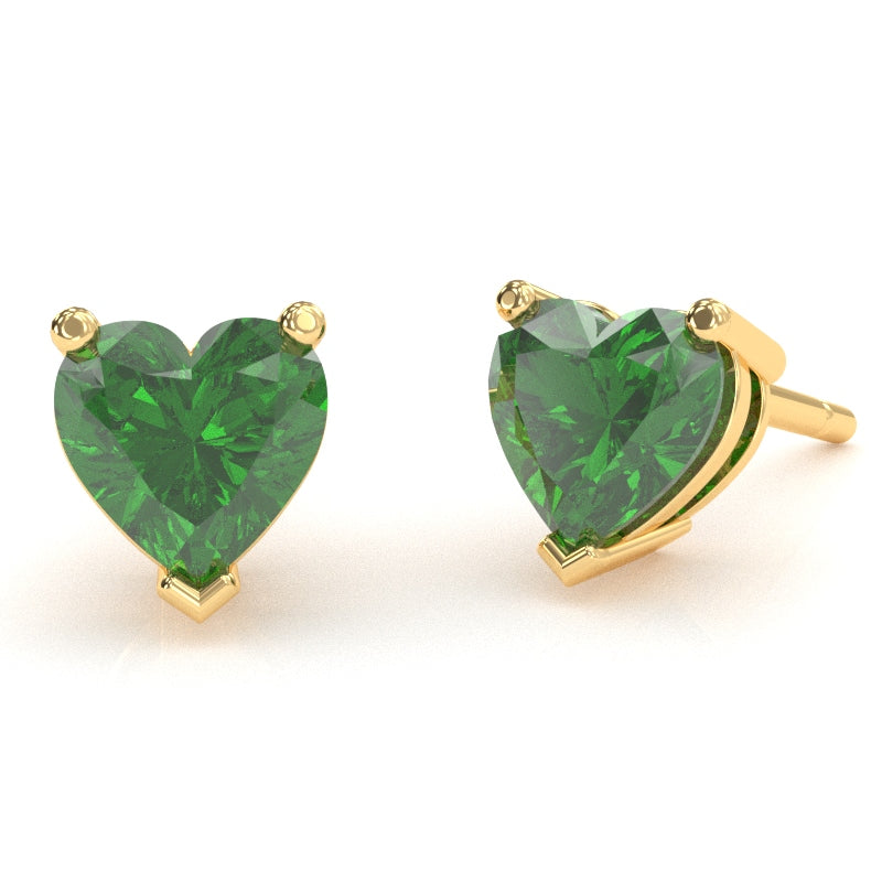 Lab-Created Emerald 6mm Heart Stud Earrings in 14k Yellow Gold