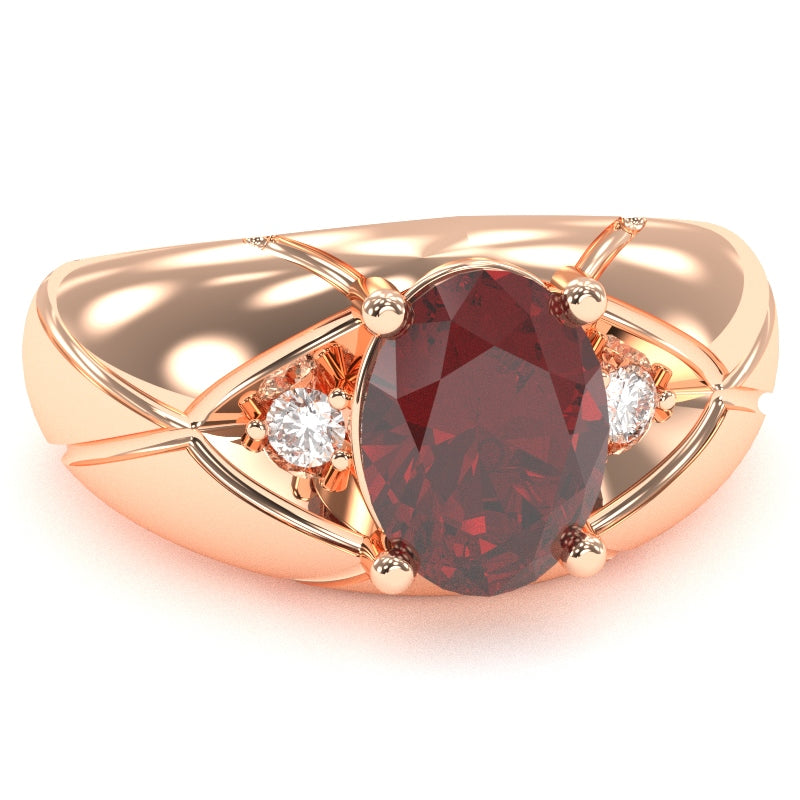 Men's Designer Lab-Created Ruby Diamond Ring In Solid 14k Rose Gold