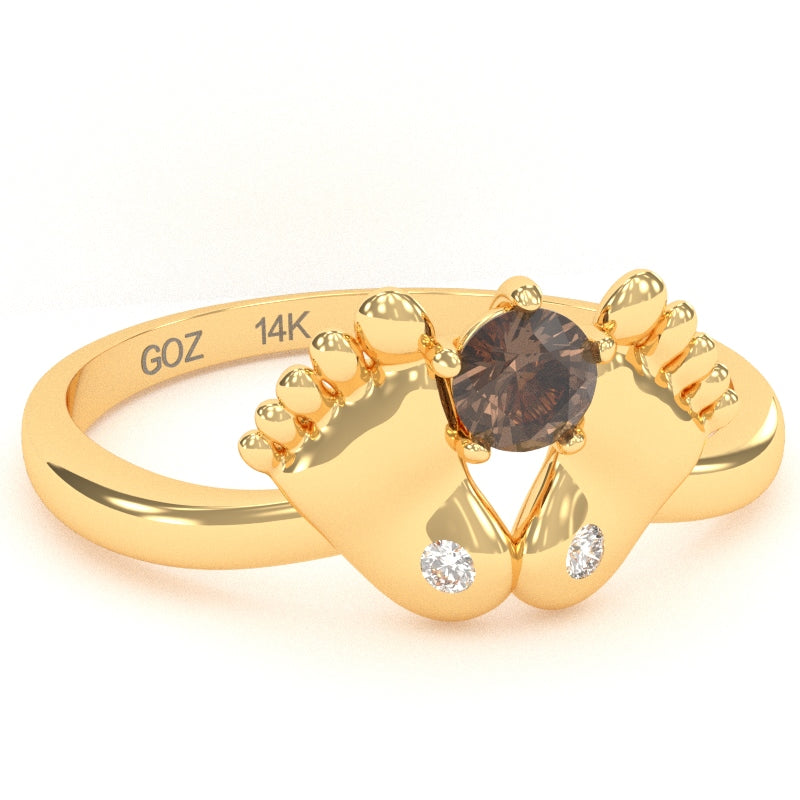 Baby Feet Smoky Quartz Diamond Ring In 14k Yellow Gold