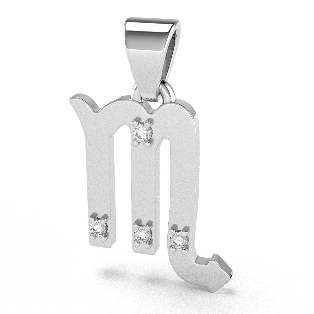 Scorpio Zodiac Sign Diamond Pendant In Solid 10K White Gold