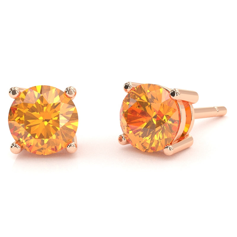 Citrine 6mm Round Stud Earrings in 14k Rose Gold