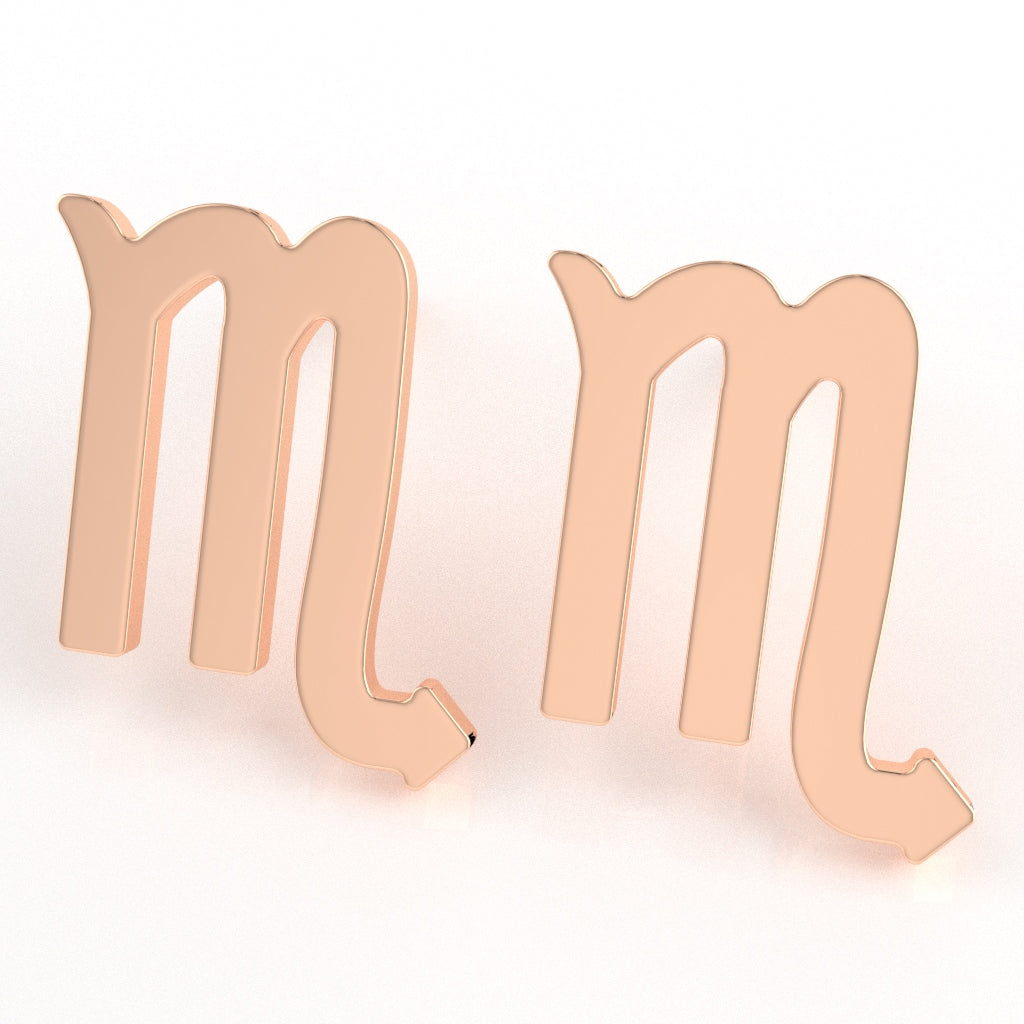 Scorpio Zodiac Sign Stud Earrings In Solid 10K Rose Gold