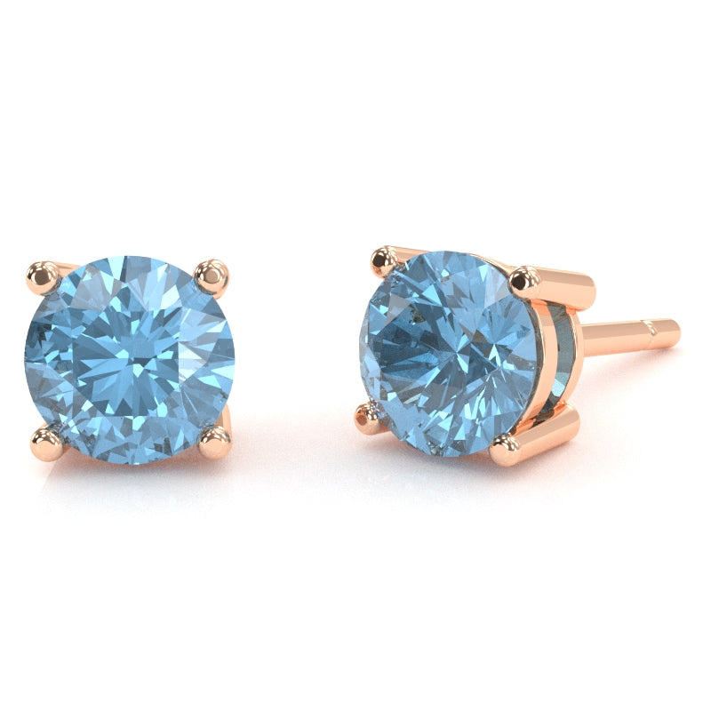 Blue Topaz 6mm Round Stud Earrings in 14k Rose Gold