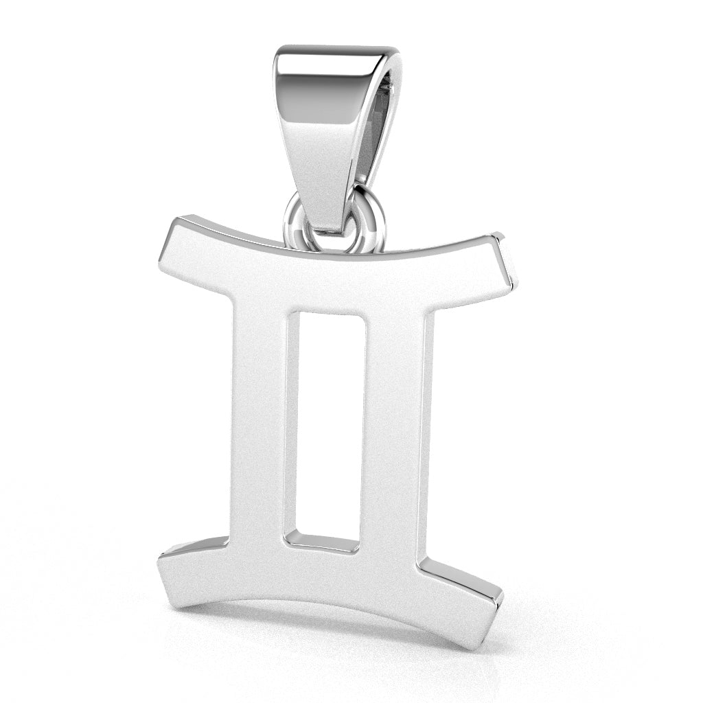 Gemini Zodiac Sign Pendant In Solid 14K White Gold