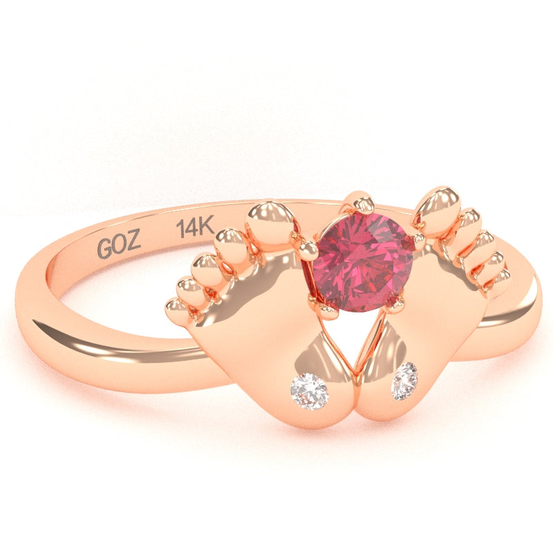 Baby Feet Pink Tourmaline Diamond Ring In 14k Rose Gold