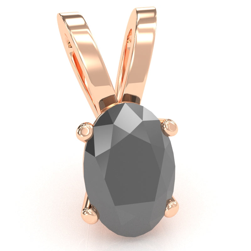 Black Onyx Oval Solitaire Pendant In 14k Rose Gold