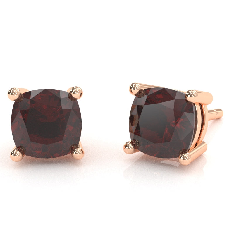 Garnet 5mm Cushion Stud Earrings in 14k Rose Gold
