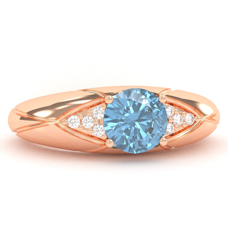 Designer Blue Topaz Diamond Cocktail Ring In Solid 14k Rose Gold