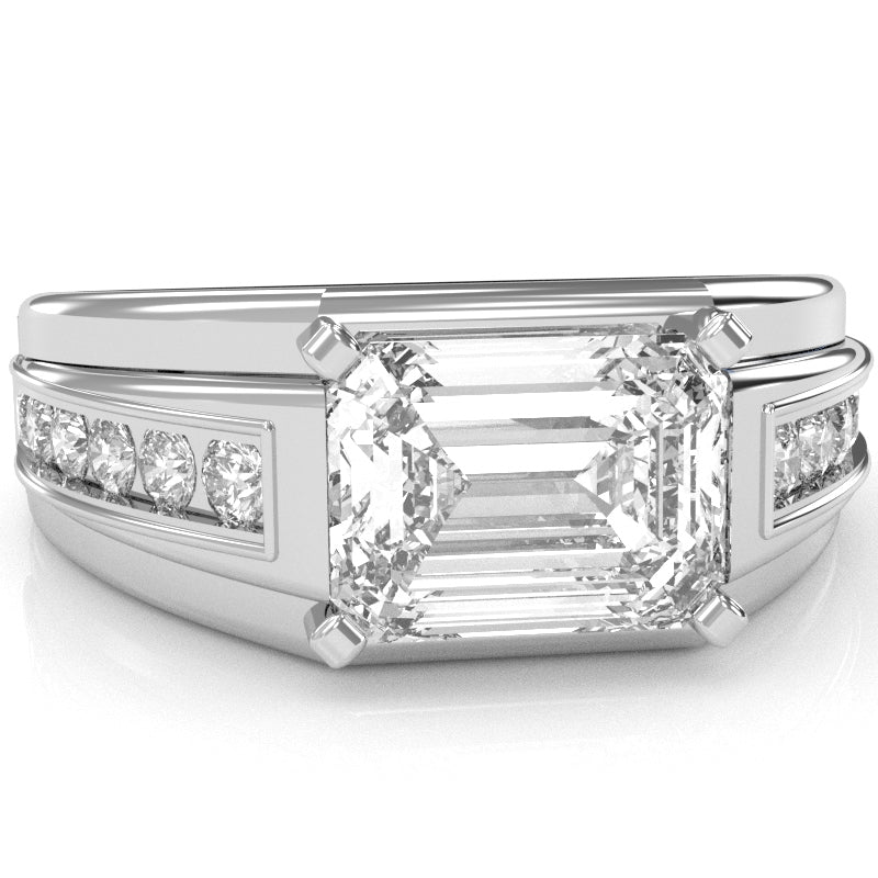 Men's White Topaz Diamond Channel Ring In Solid 10k White Gold