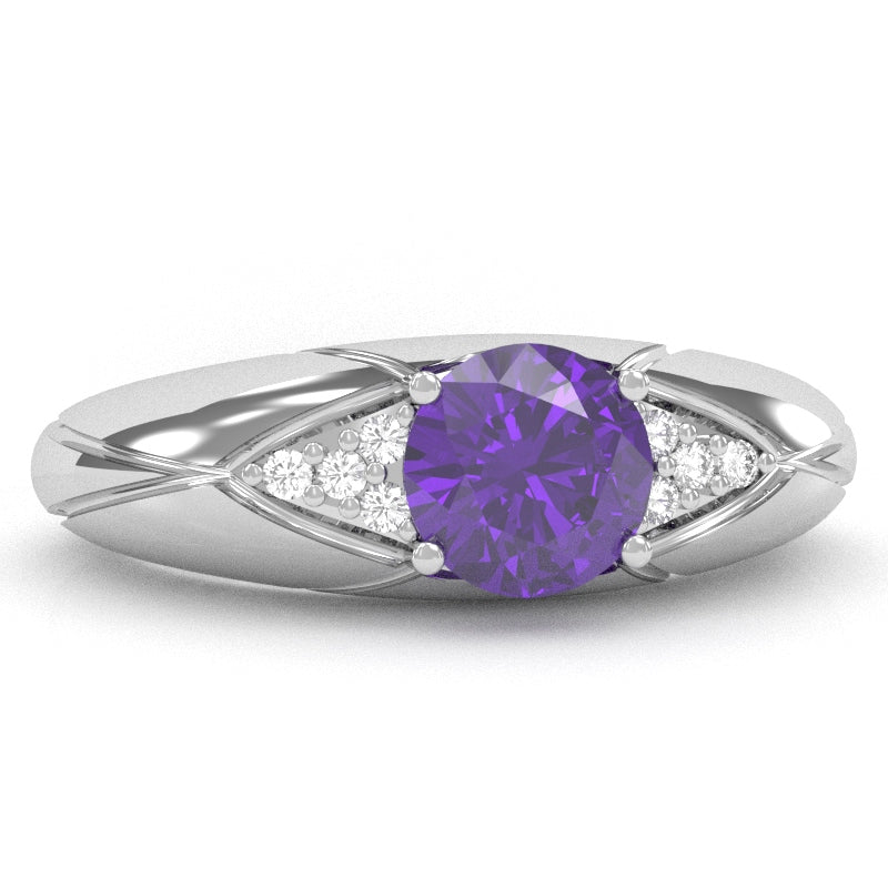Designer Amethyst Diamond Cocktail Ring In Solid 14k White Gold