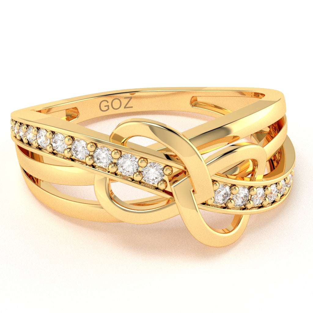 Two Hearts Diamond Inifinity Cocktail Ring In 14k Yellow Gold