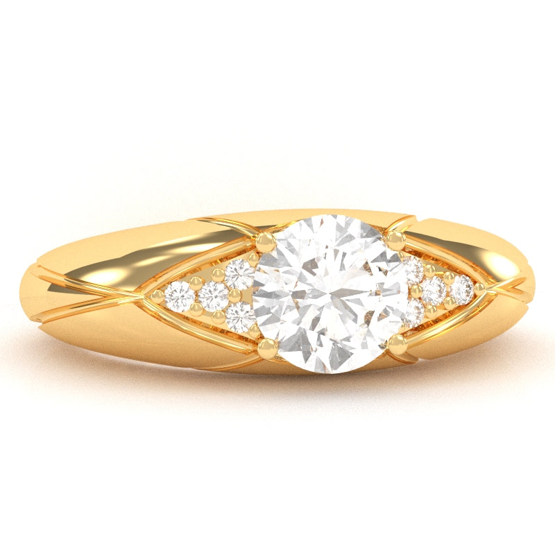 Designer White Topaz Diamond Cocktail Ring In Solid 14k Yellow Gold
