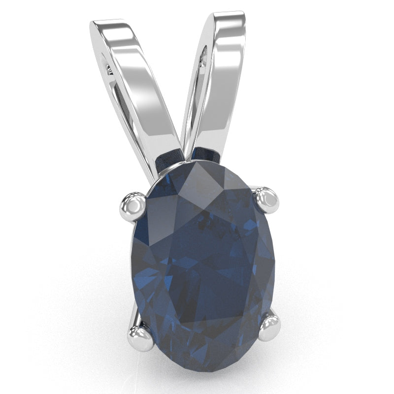 Lab-Created Sapphire Oval Solitaire Pendant In 14k White Gold