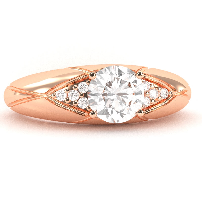 Designer White Topaz Diamond Cocktail Ring In Solid 14k Rose Gold
