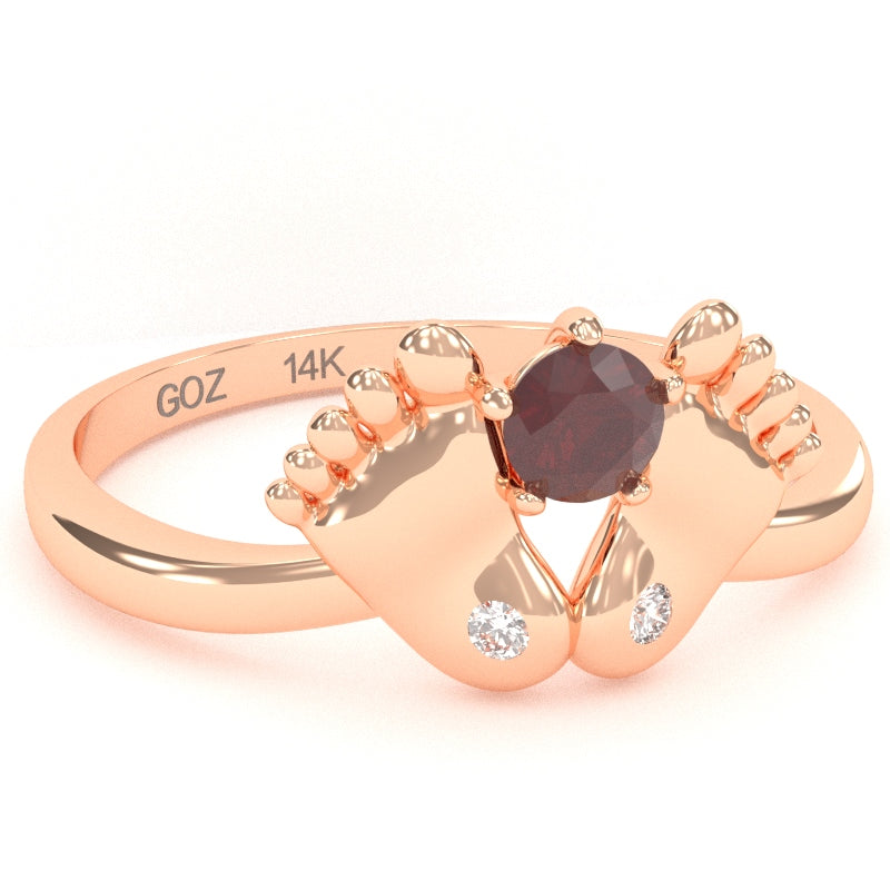 Baby Feet Ruby Diamond Ring In 14k Rose Gold