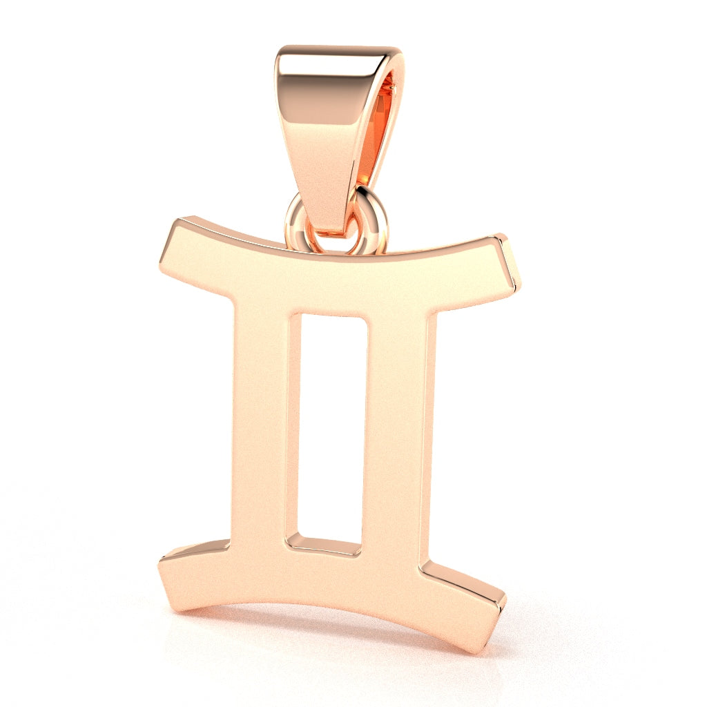 Gemini Zodiac Sign Round Bezel Pendant In Solid 14K Rose Gold