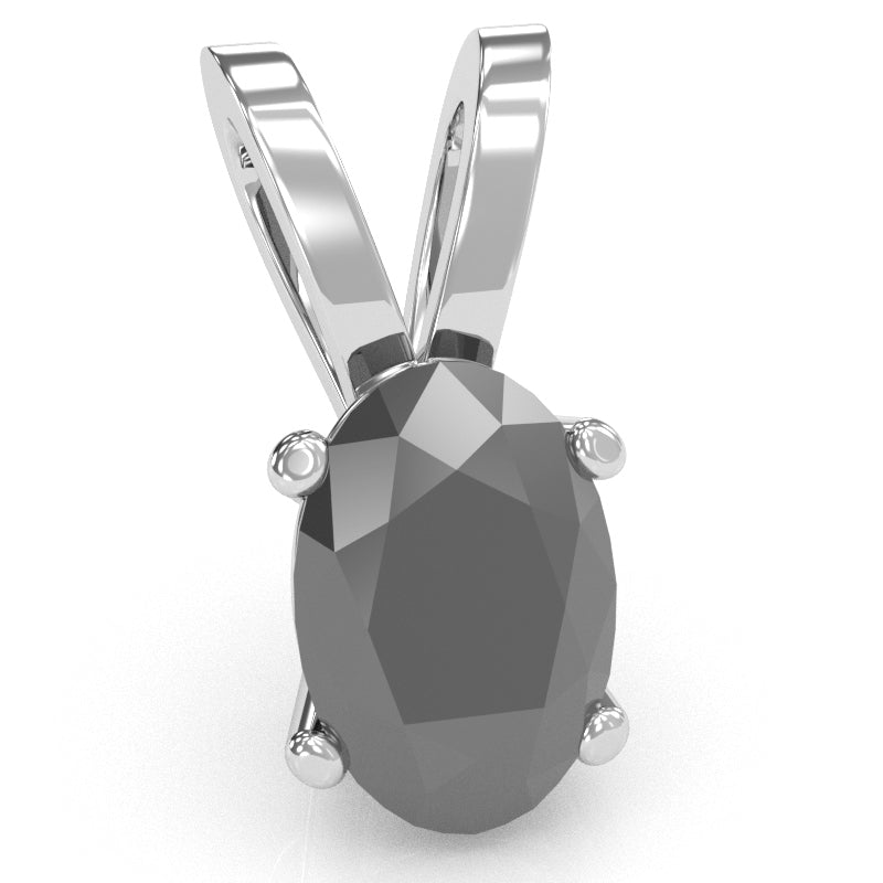 Black Onyx Oval Solitaire Pendant In 14k White Gold