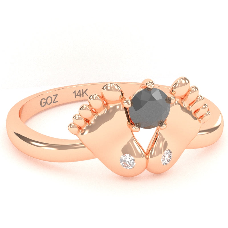 Baby Feet Black Onyx Diamond Ring In 14k Rose Gold