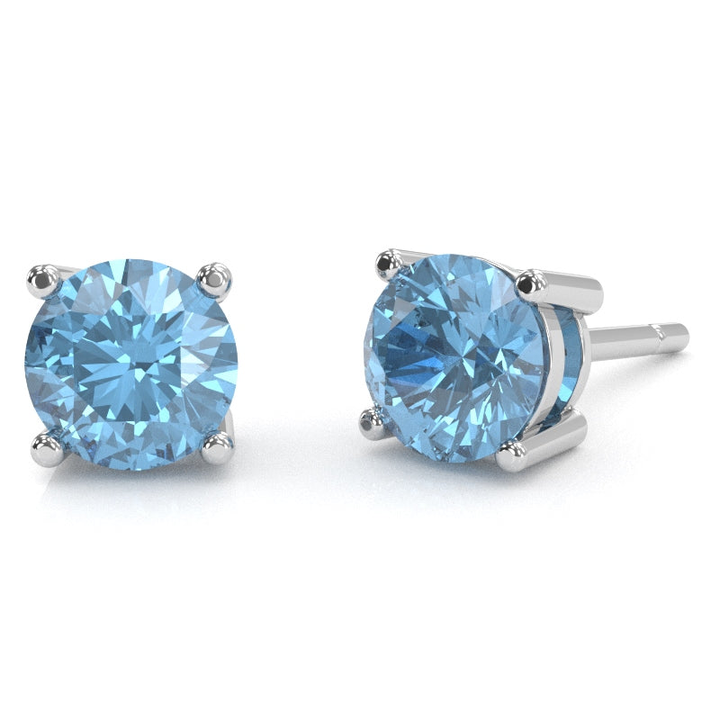Blue Topaz 6mm Round Stud Earrings in 14k White Gold